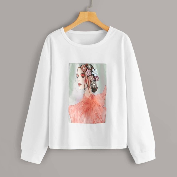 

Figure Appliques & Mesh Patch Sweatshirt