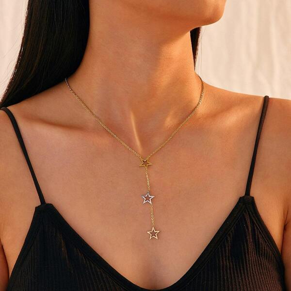 

Star Charm Lariat Necklace & Earrings 3pcs