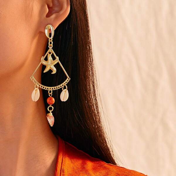 

Starfish & Shell Drop Earrings 1pair