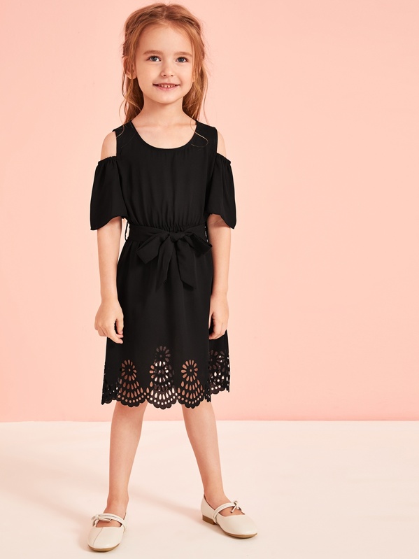

Toddler Girls Laser Cut Cold Shoulder Dress, Black, Sofia B