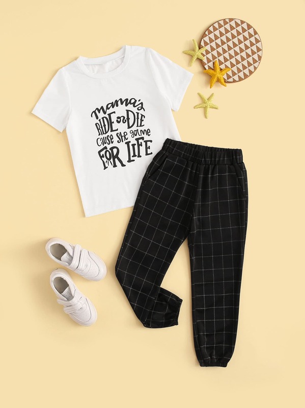 

Toddler Boys Letter Graphic Tee & Pants Set, Black and white
