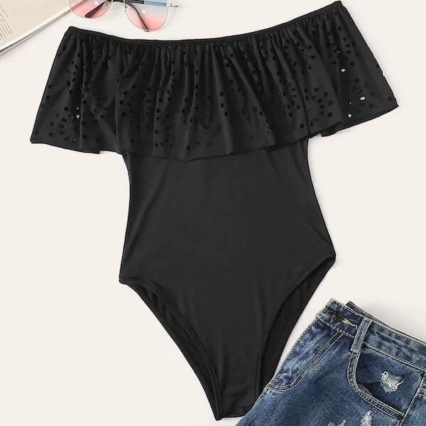 

Plus Laser Cut Off Shoulder Bodysuit