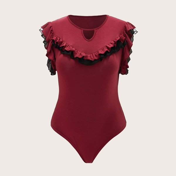 

Plus Keyhole Front Ruffle Trim Bodysuit