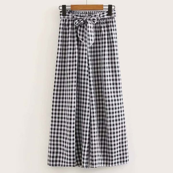 

Gingham Self Tie Wide Leg Pants