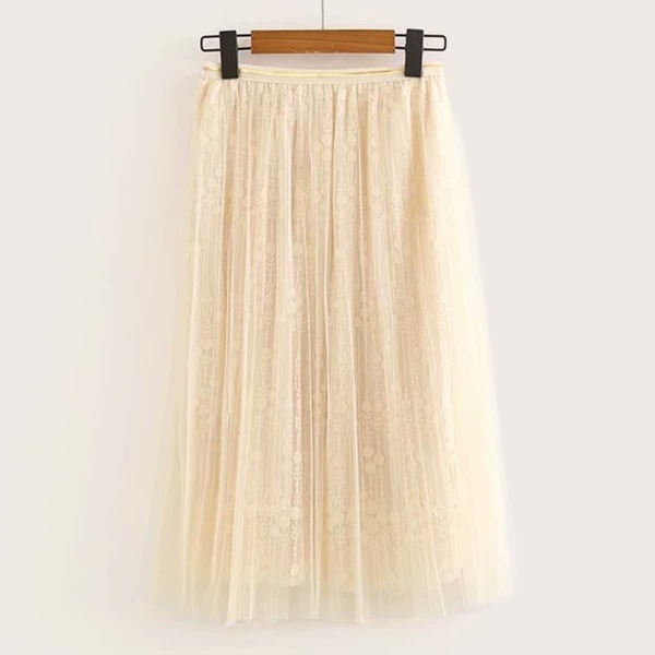 

Embroidery Mesh Elastic Waist Midi Skirt