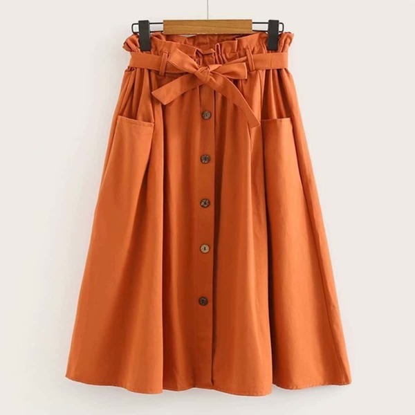 

Button Through Belted Paperbag Waist Skirt
