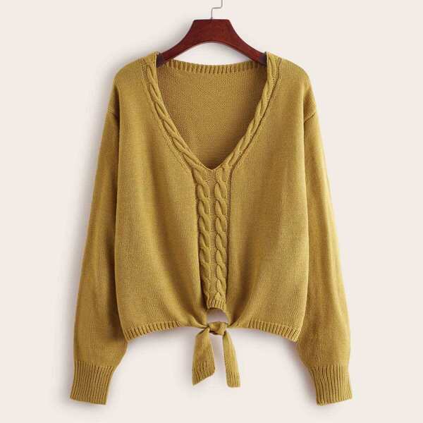 

Cable Pattern Knot Hem Sweater, Yellow