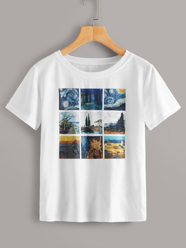 

Oil Painting Print Short Sleeve Tee, White