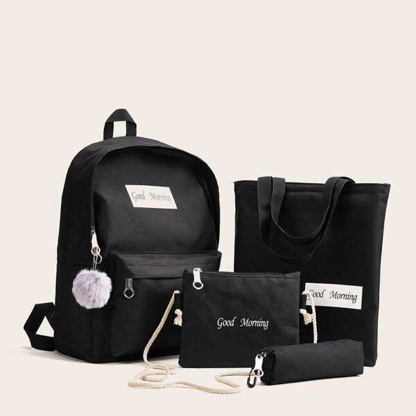 

4 Pieces Letter Pattern Bag Set, Black