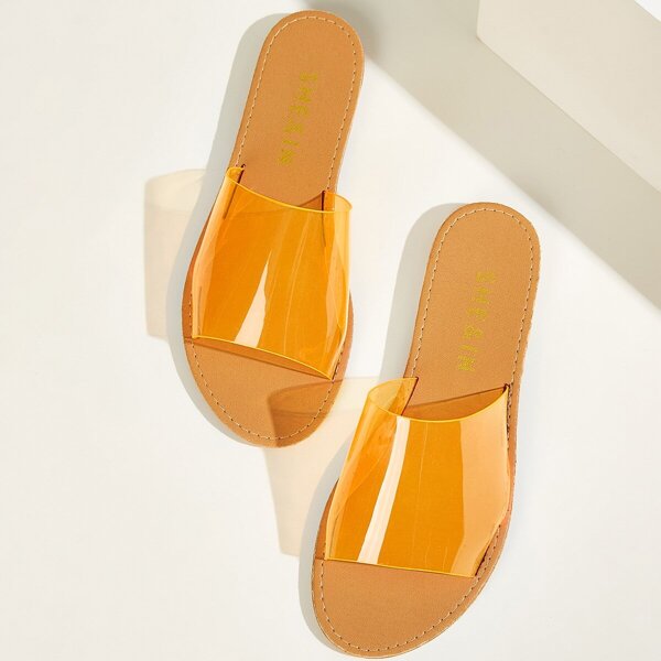 

Clear Open Toe Flat Slippers, Orange