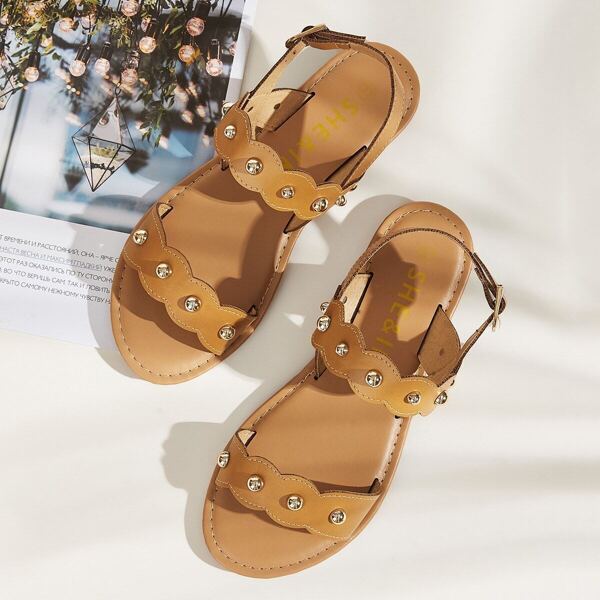 

Studded Decor Scalloped Trim Sandals