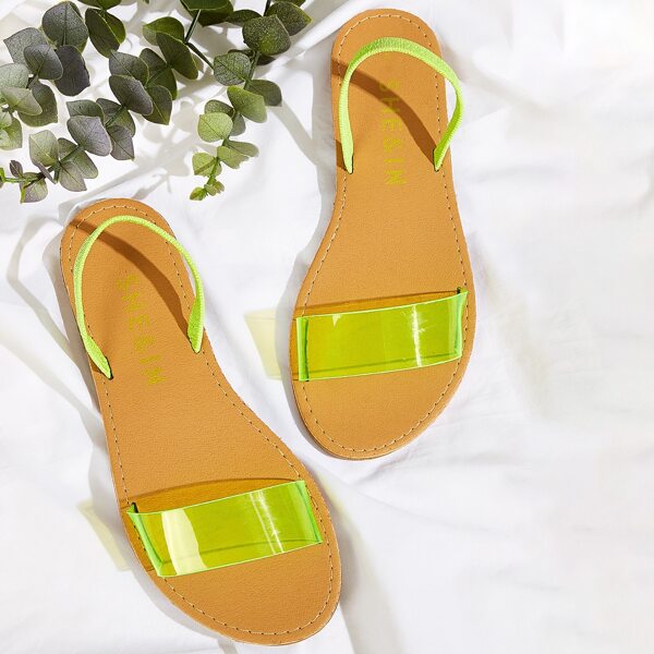 

Neon Lime Slingback Flat Sandals, Green neon