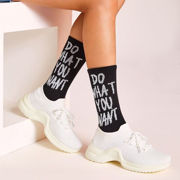 

Letter Pattern Socks 1pair, Black