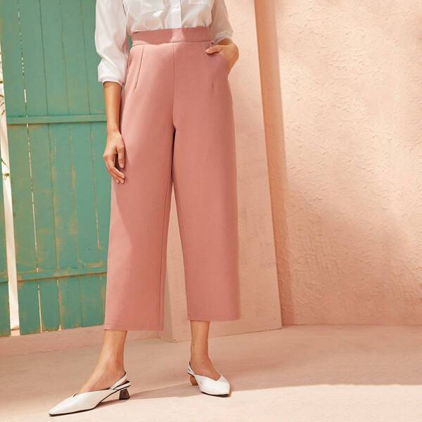 

Pocket Side Wide Leg Crop Pants, Pink