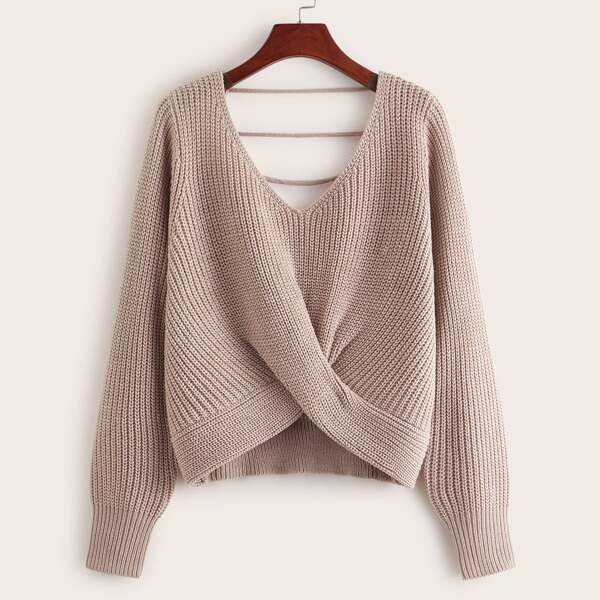 

Twist Front Strappy Back Sweater, Apricot