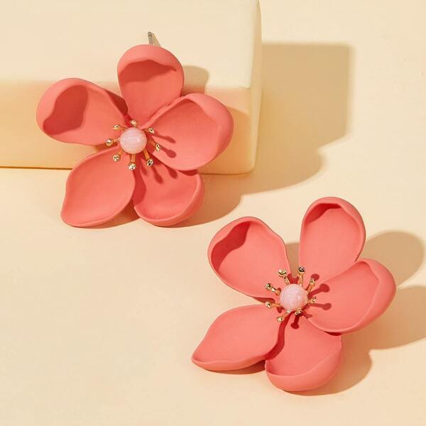 

Flower Design Stud Earrings 1pair, Red