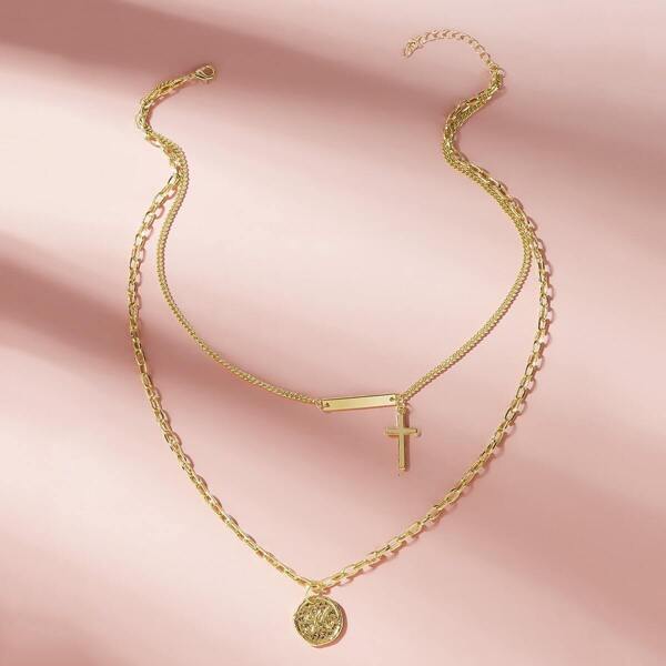 

Cross & Bar Charm Layered Necklace 1pc