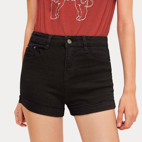 

Rolled Hem Skinny Denim Shorts