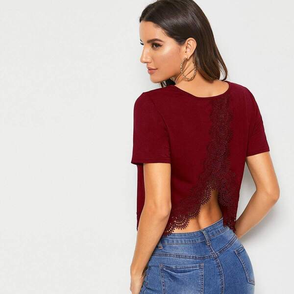 

Guipure Lace Panel Split Back Tee