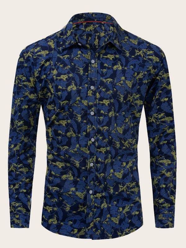 

Men Button Front Tropical Print Shirt, Multicolor, Roni Maion