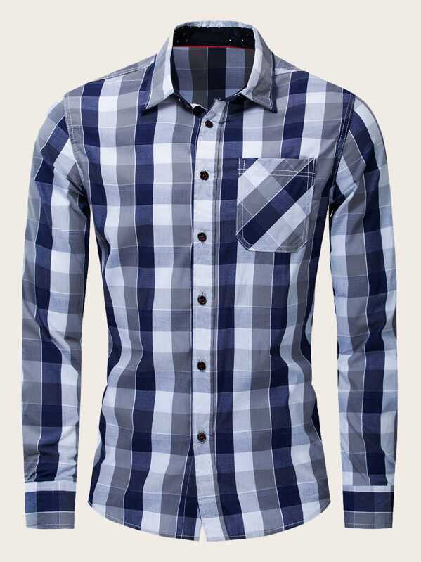 

Men Plaid Curved Hem Pocket Shirt, Multicolor, Roni Maion