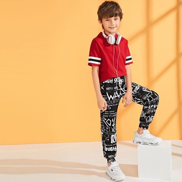 

Boys Letter Print Carrot Pants, Black