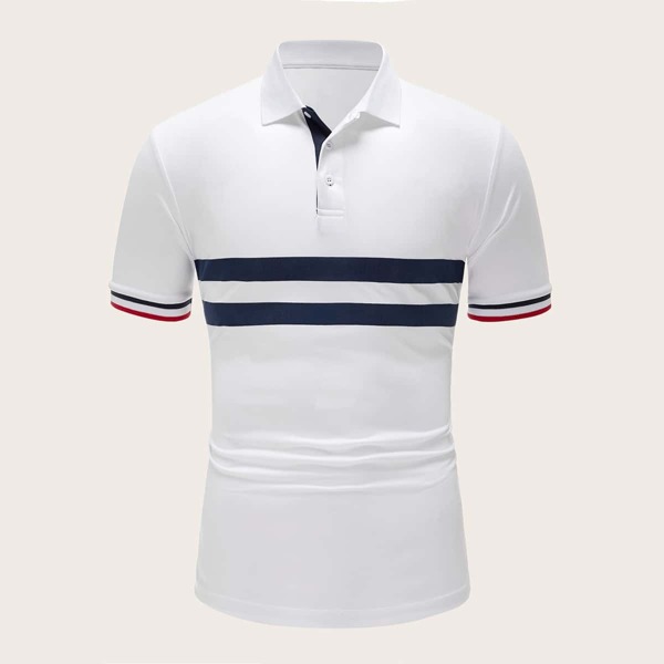 

Men Striped Cuff Polo Shirt