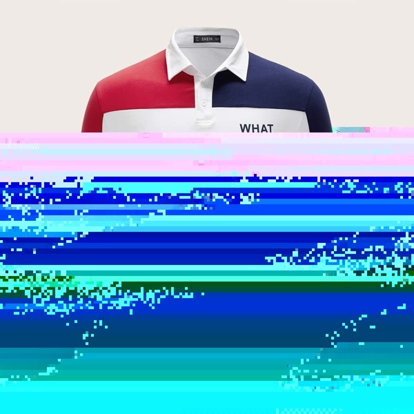 

Men Letter Print Colorblock Polo Shirt