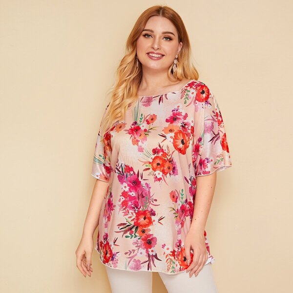 

Plus Floral Print Top, Multicolor