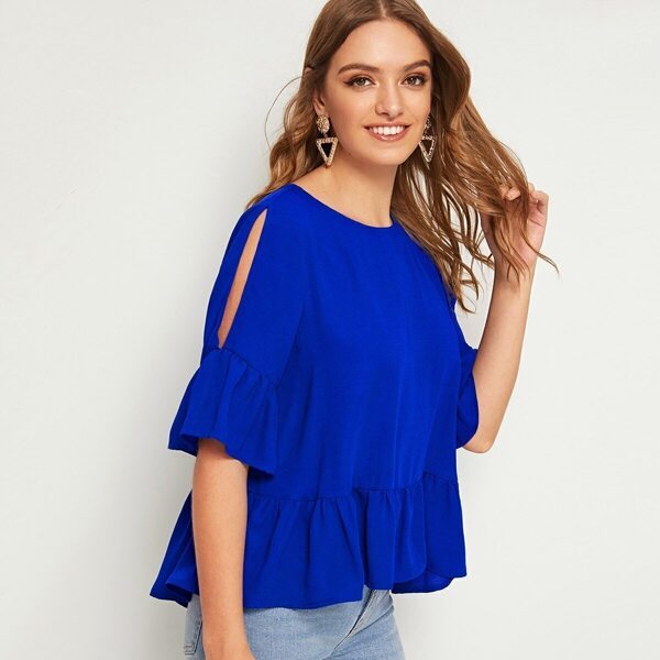 

Split Flounce Sleeve Solid Top
