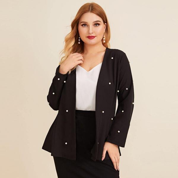 

Plus Faux Pearl Detail Coat
