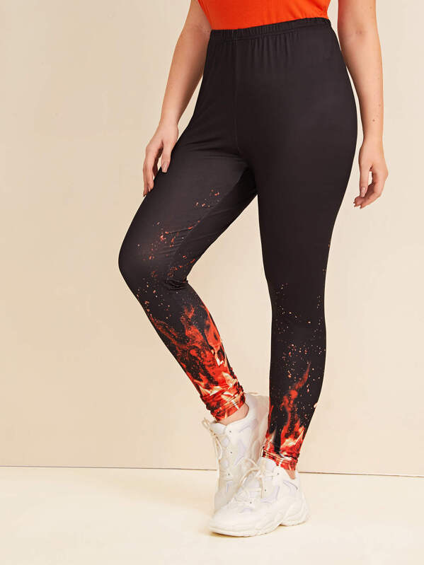 

Plus Fire Print Leggings, Black, Nora
