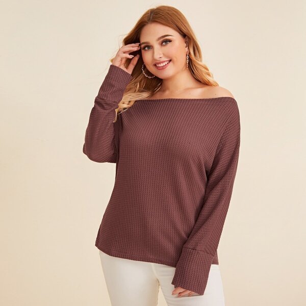 

Plus Solid Boat Neck Tee, Pink