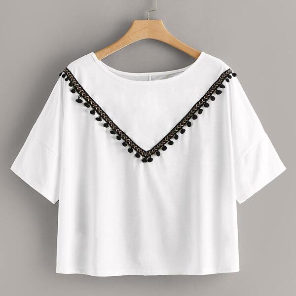 

Plus Pom Pom Detail Drop Shoulder Tee