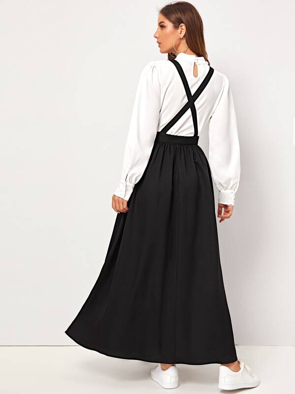 Crisscross Adjustable Strap Fit & Flare Pinafore Dress, Black, Debi Cruz