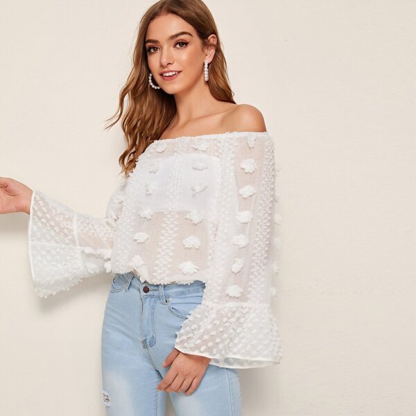 

3D Appliques Detail Chiffon Bardot Top Without Tube
