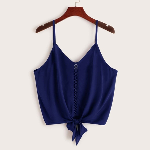 

Lace Insert Tie Hem Cami Top, Navy