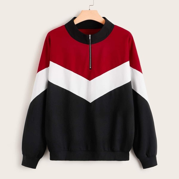 

Plus Half Placket Color-block Sweatshirt