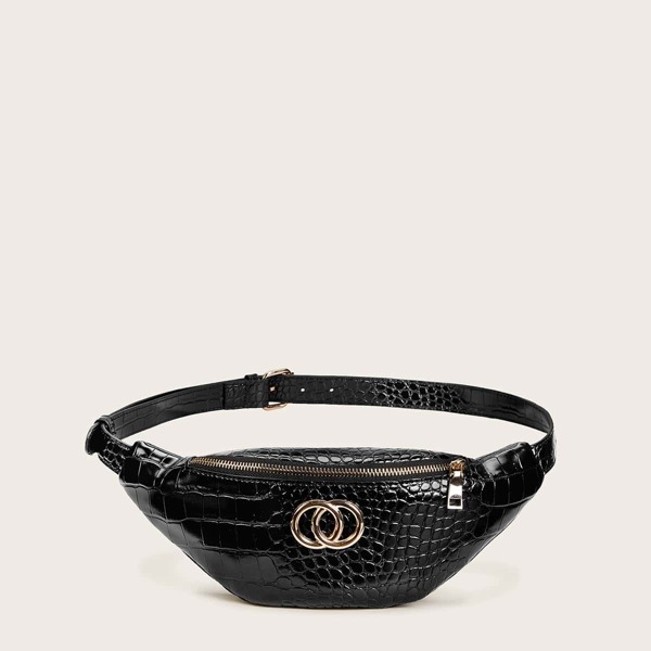 

Croc Embossed Fanny Pack, Black