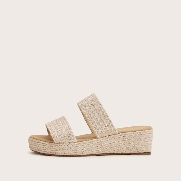 

Double Woven Strap Wedged Sandals, Apricot