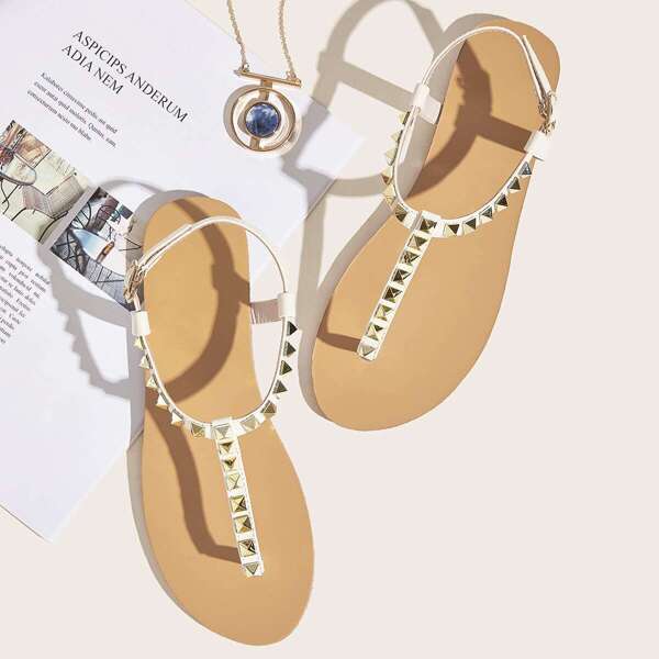 

Toe Post Studded Flat Sandals