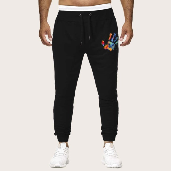 

Men Colourful Hands Print Drawstring Pants