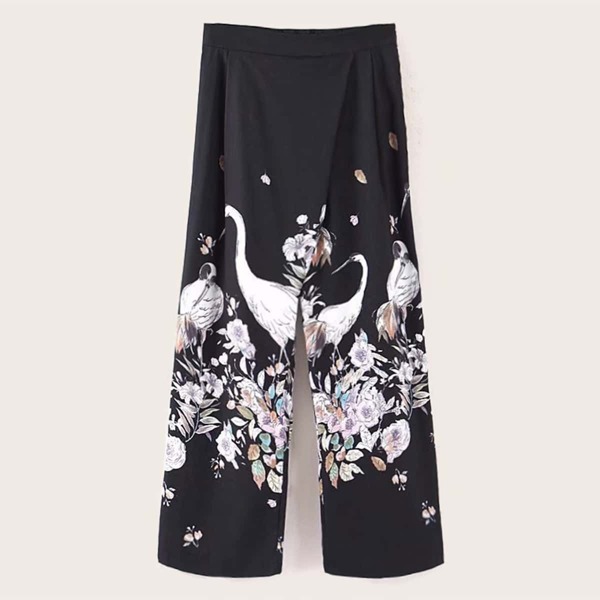 

Crane & Floral Print Wide Leg Pants