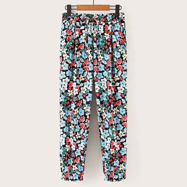 

Muti-floral Print Drawstring Waist Pants