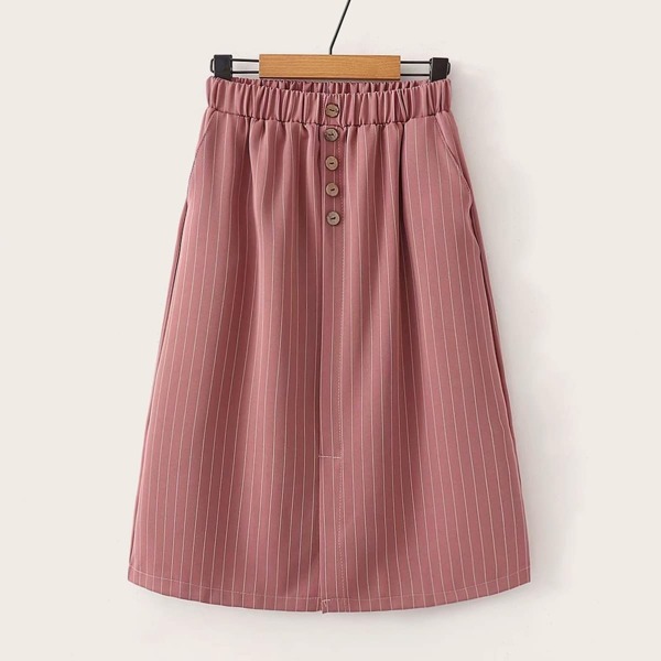 

Button Front Vertical-Striped Skirt