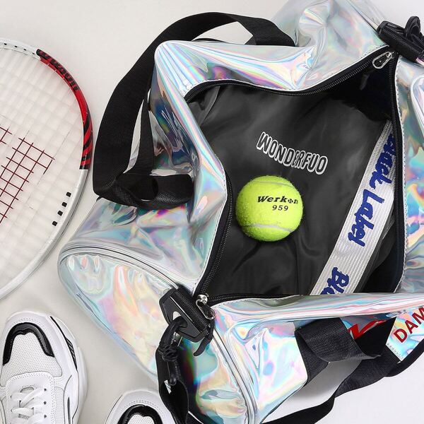 

Letter Pattern Iriridescence Barrel Bag