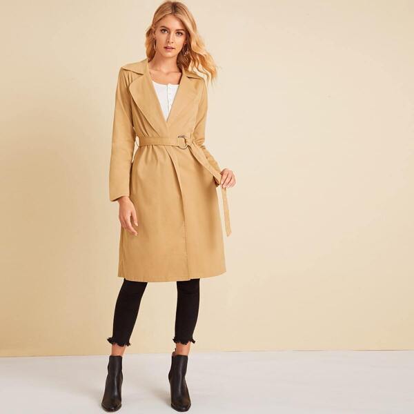 

Solid Notched Neck Belted Trench Coat