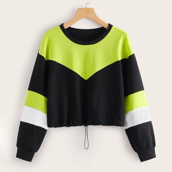 

Cut And Sew Panel Drawstring Hem Sweatshirt