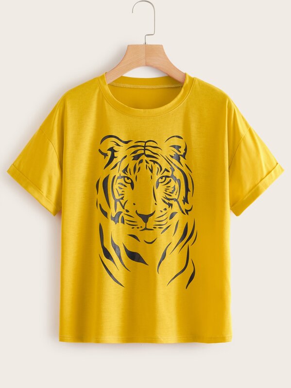 

Tiger Print Short Sleeve Tee, Yellow