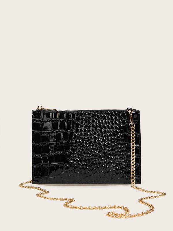 

Croc Embossed Chain Crossbody Bag, Black